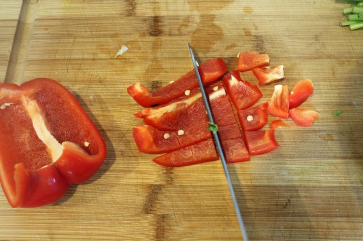 Chop sweet peppers